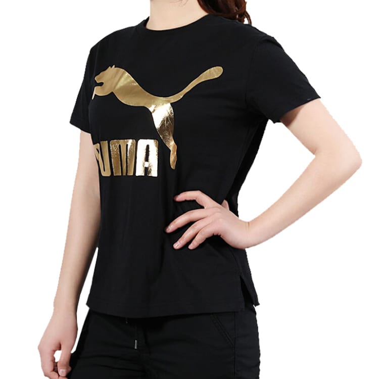 PUMA Set in Sleeve T Shirt Women's Black Gold 579406-83
