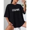 European and American Fast Fashion Black Casual Letter Print T-Shirt Simple Round Neck Short Sleeve Loose Comfortable Top