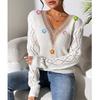 Women's Loose Casual Lace V Neck Long Sleeved Knitted Pullover Sweater Top Sweater Top