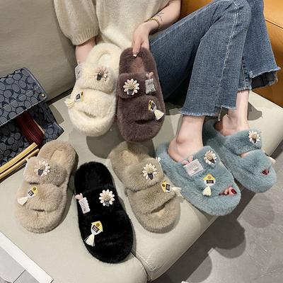 Pantoufles d'intérieur douces et mignonnes à semelle épaisse pour femme, nouvelles automne et hiver 2024, chaudes, en peluche, tongs
