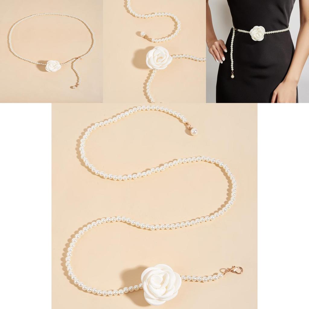 Elegant Simulated Pearl And Rose Decoration Women Casual Waist Chain For Casual Or Formal Wear