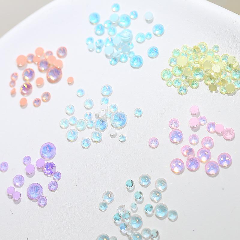 Size Mixed Crystal Mocha Protein Drill Nail Decoration Flat Bottom Round Glass Nail Art Trinket