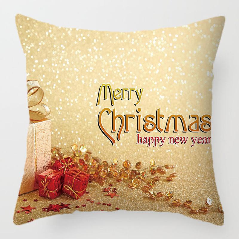 Christmas Golden Cartoon Throw Pillow Cover With Short Plush Print For Living Room Sofa Decoration Cushion Cover Pillow Covers
