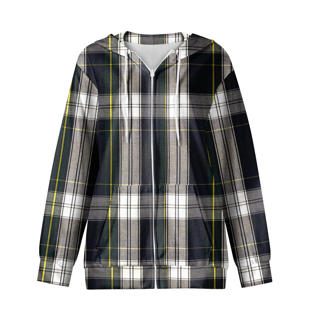 Dam Casual Mode Långärmad Dragkedja Jultryck Stickad Hoodie