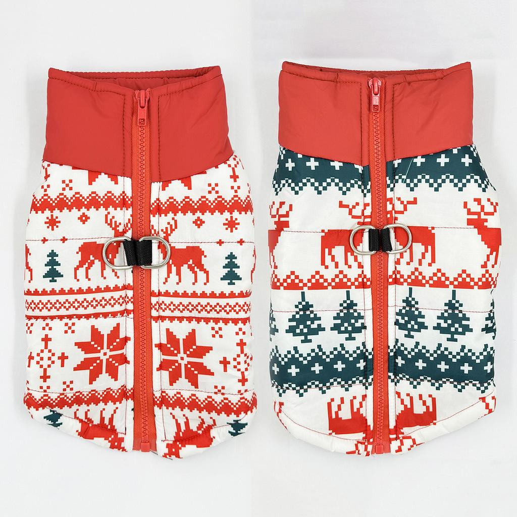 Warm Pet Jacket for Winter Christmas Dog Coat with D-ring Cute Santa Claus Print Pets Costume for Small Medium Dogs Schnauzer