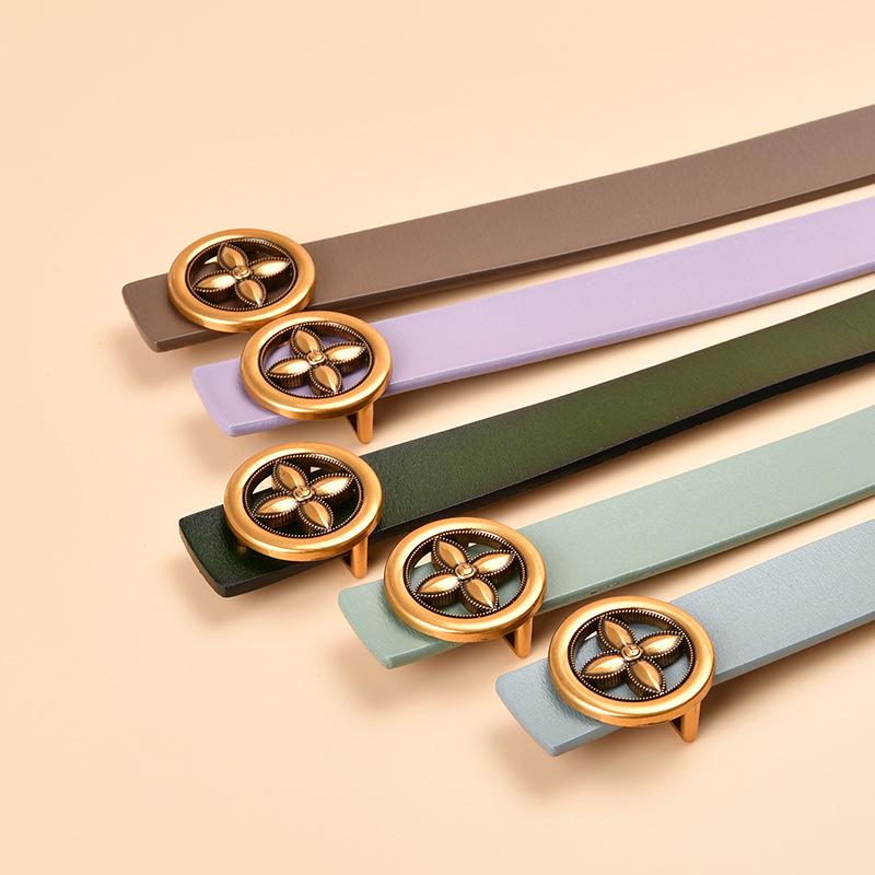 Damen Echt Rindsleder Dekogürtel mit runder Schnalle - Allround-Design für Jeans und Taillenformung