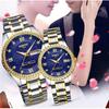Pair Classic Stainless Steel Watches for Couples with Diamond Accents, Waterproof, Gold Finish