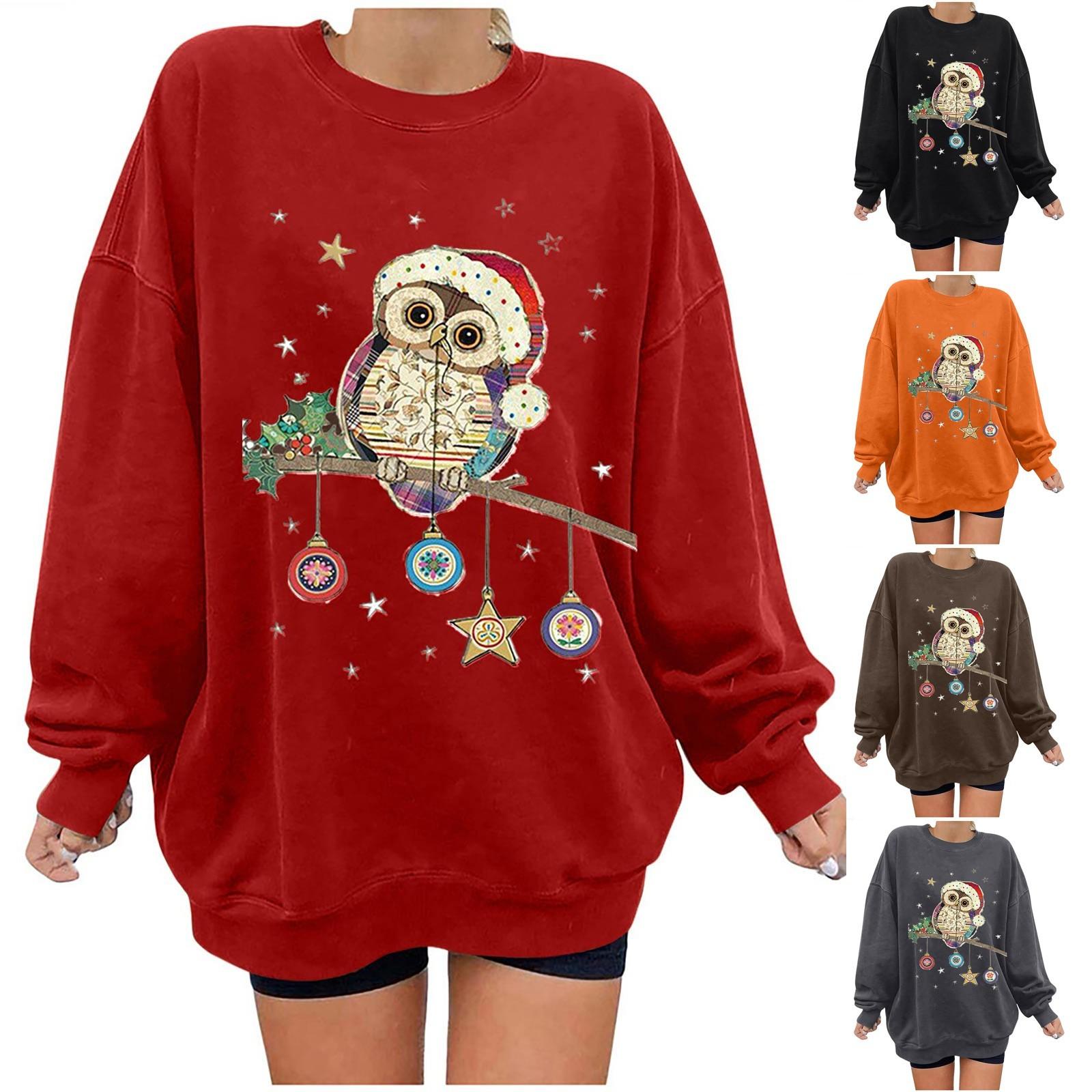 

Женская рождественская флисовая толстовка с заниженными плечами и длинными рукавами с изображением совы