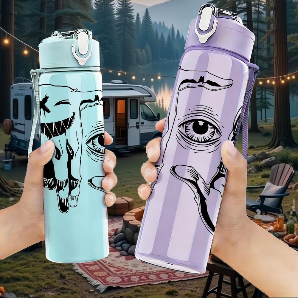 1PC Artistic Eye Graffiti Street Art Print 750ml Color Plastic Sports Water Bottle Leakproof Flip Straw Lid Suitable for Sports Office Home Use
