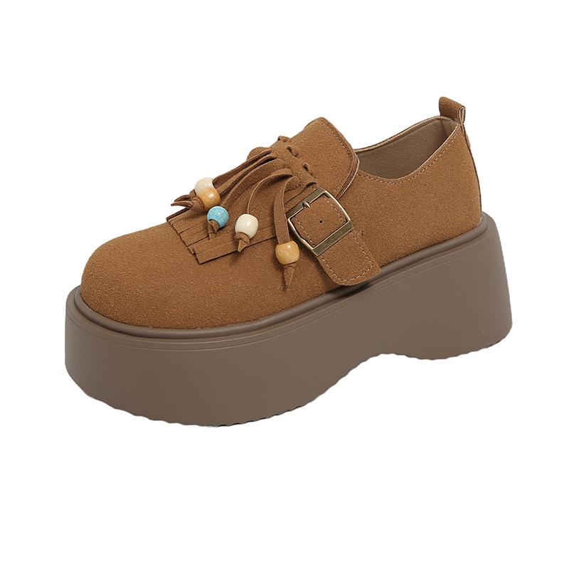 Platform Birkenstocks women's 2025 new autumn retro fringed pearl one-pedal loafers versatile single shoes