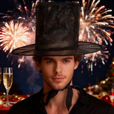 Yousheng Adult Korean Traditional Performance Hat Quick-Fold Flat Top Hat with Wide Brim UV Protection Cosplay Black Hat