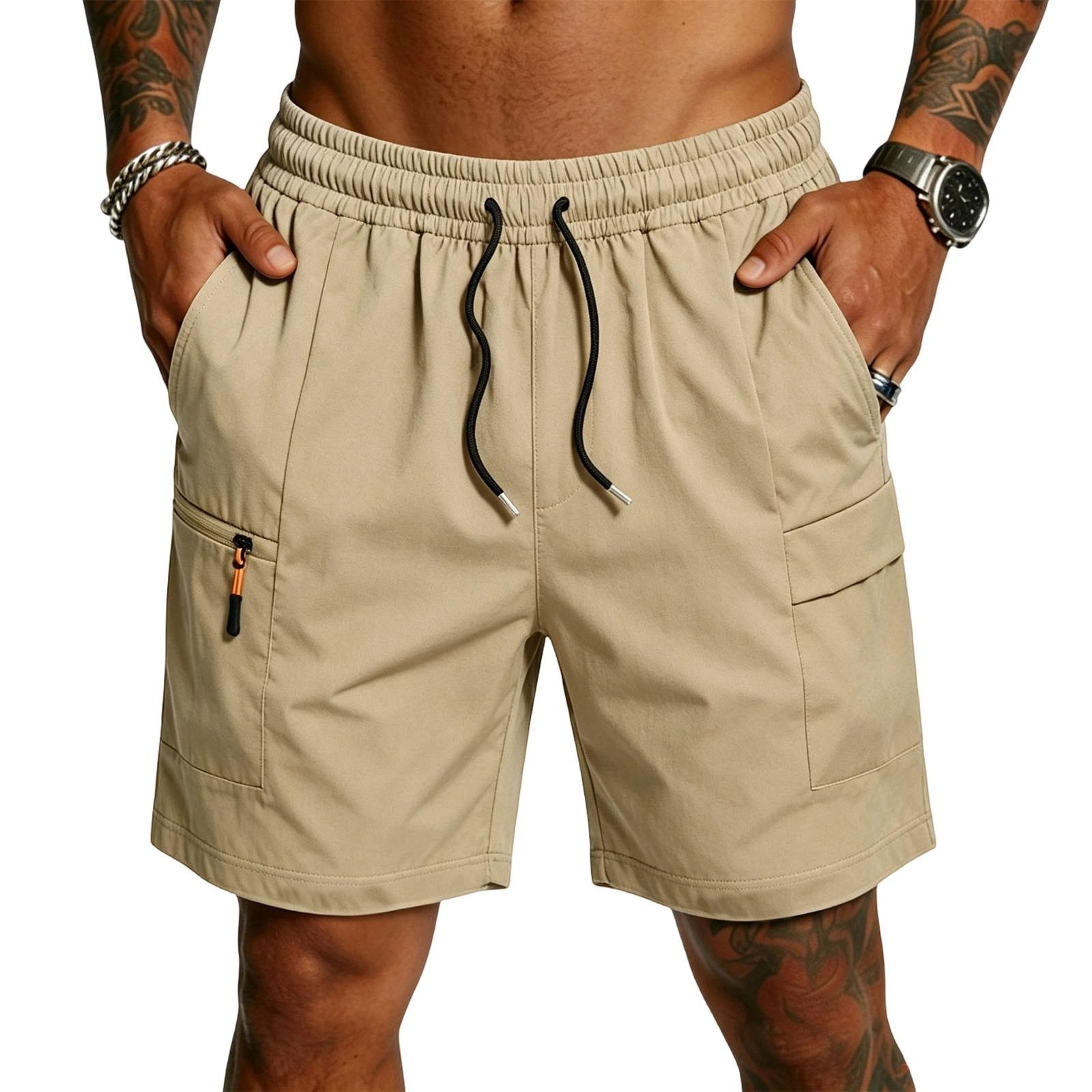 Quatra Heren Lichtgewicht Cargo Shorts Zomer Ademend Elastische Tailleband Sneldrogend Sport Casual Hardlopen Fitness IJszijde Stof Shorts S kaki