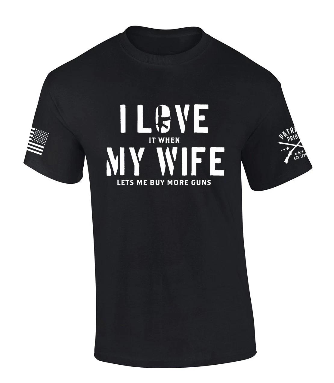 

Patriot Pride Mens Patriotic T-Shirt I Love My Wife Funny Guns American Flag L