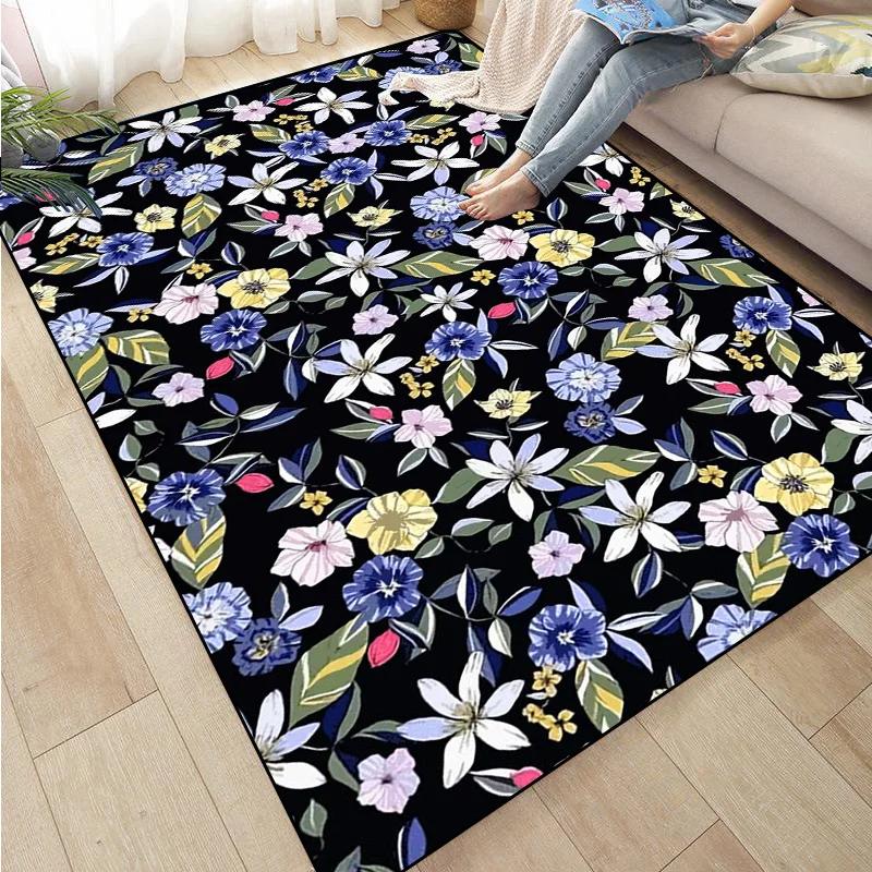 Rose Sunflower Daisy Peach Blossom Carpet Mat Colorful Flower Area Decorative Rugs for Room