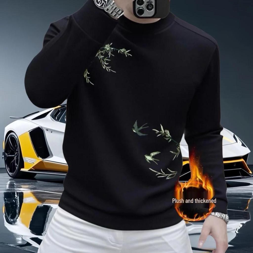 Men's Autumn/Winter Retro Print Chinese Style Crew Neck Hoodie - Trendy, Fashionable, High Quality, Long Sleeve Top