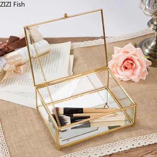 BRCreative Nordic style Home Dressing table organization Glass jewelry storage box Retro decoration Jewelry display TransparentEY