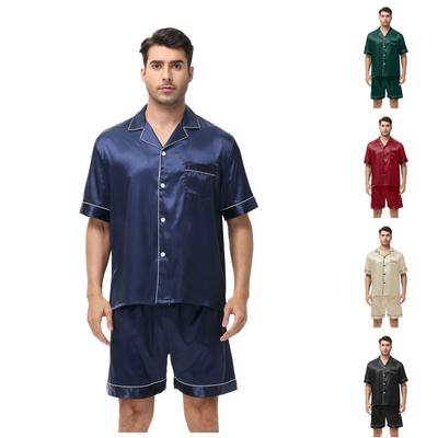 Large Men's Short Sleeved Shorts Satin Summer Casual Home Wear Pajama Set