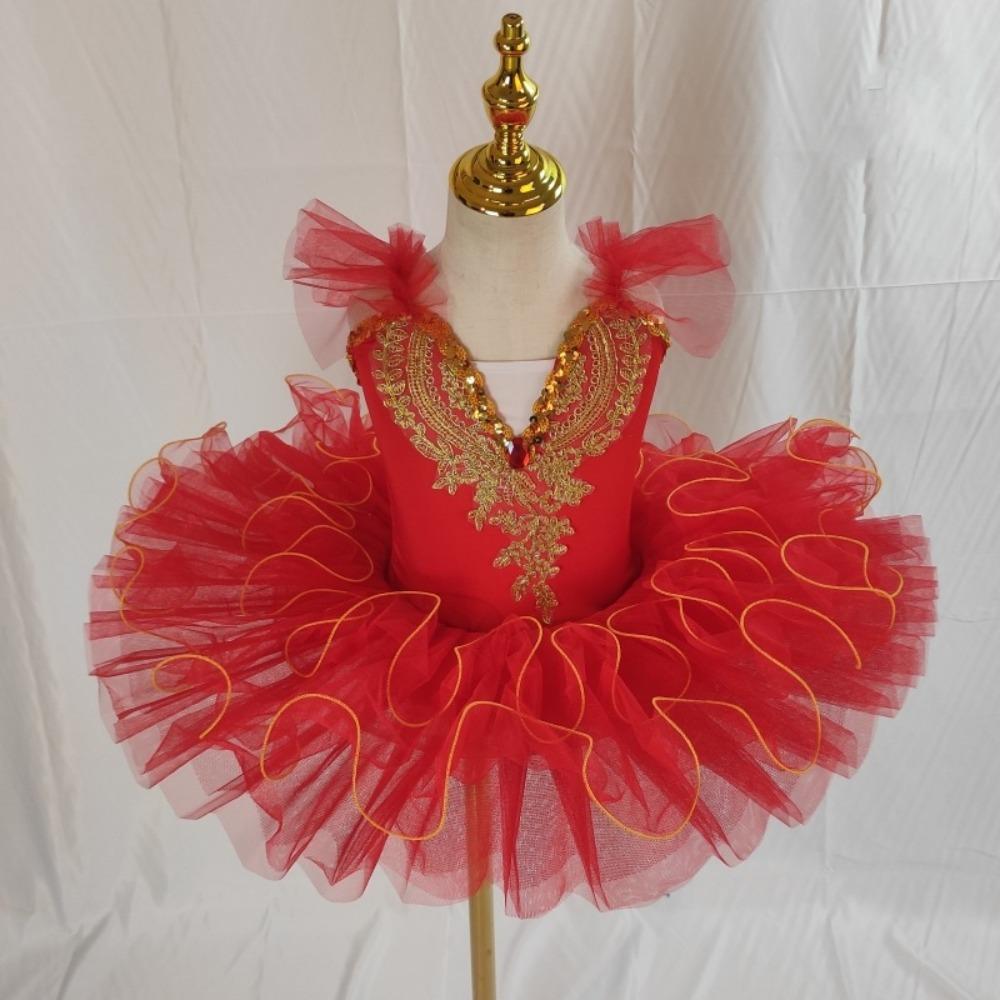 Modern Kids Ballet Dress Sequin Princess Dress Fashion Ballet Tutu  Kids Girls 140CM красный