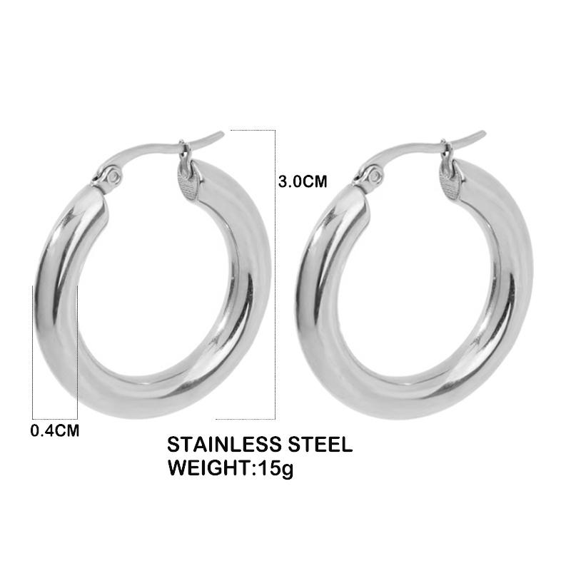 Classic Fashion Smooth Round Hoop Earrings For Women Stainless Steel 5Mm Thick Ear Buckle Huggie Earrings Circle Vintage Jewelry