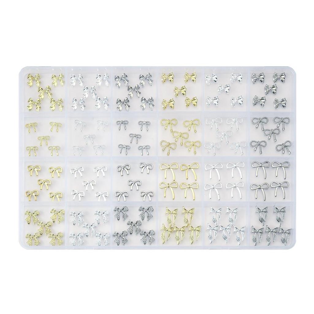24-Grid Gold Bowknot Nail Art Accessories