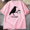 Vintage Crow Coffee T Shirt Halloween TShirt Fall Tee Women Unisex Tops Creative Crew Neck Tees Short Sleeve Loose TShirt Tops