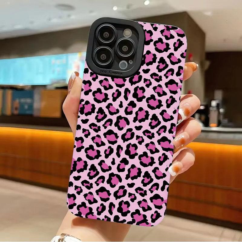 Pink Leopard Print Phone Case For iphone16 15 14 13 12 11 XR XS Pro Max14 Plus Mini Plus Lense Protection Soft Silicone Case