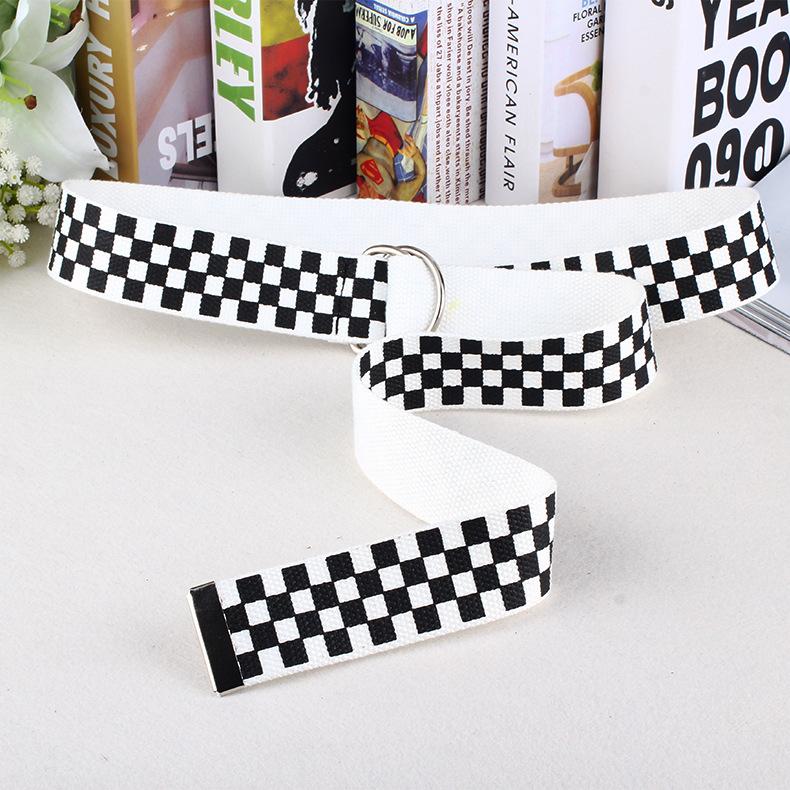 Grid Printed Canvas Belt And Double Loop Buckle Made Of Nylon Woven Material