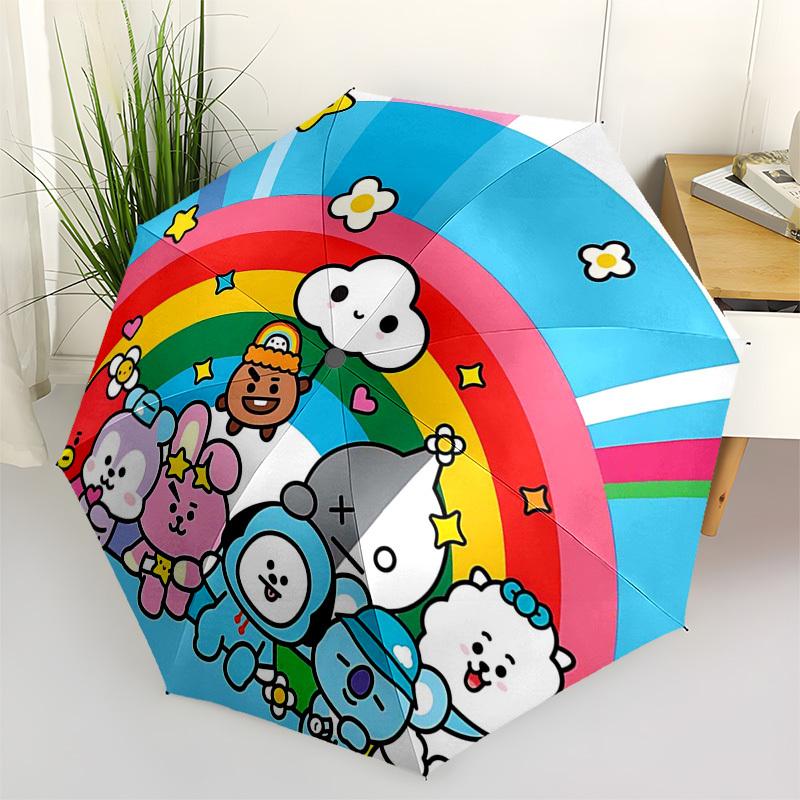 

1pc BT21 Characters Outdoor Umbrella - Automatic Opening/Closing, Portable 3-Fold Design, 8-Rib Iron Frame - Perfect Gift for Fans, Travelers, Da