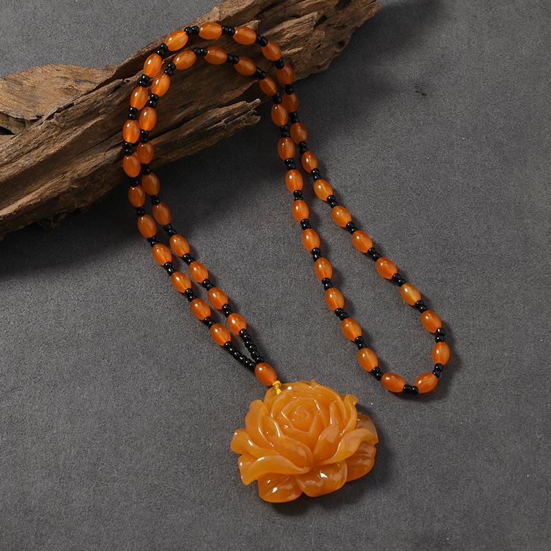 Beeswax Necklace Water Drop Safety Buckle Gourd Pendant Chicken Oil Yellow Amber Men's and Women's Long Sweater Chain Pendant