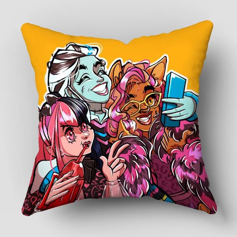 Monster High Pillow Cover Bedroom Home Office Decorative Pillowcase Square Zipper Pillow Cases Satin Fabric 10.16WJY