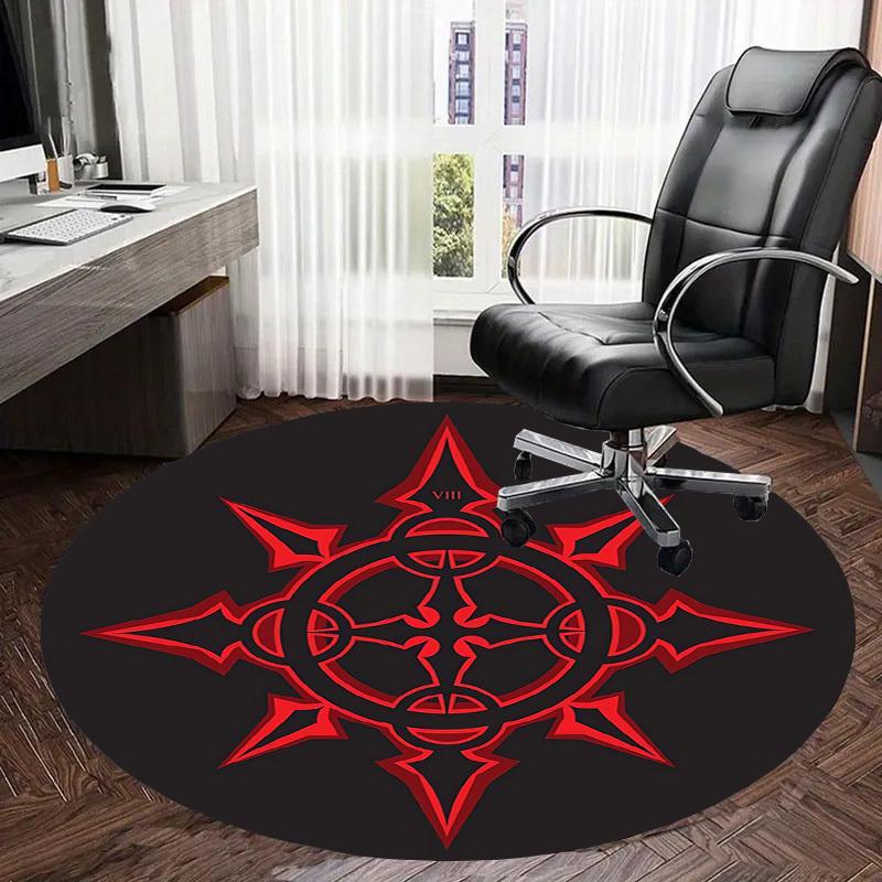 1pc Red Compass Symbol Round Carpet, Made of Polyester,Office Chairs, Living Rooms, Or Bedrooms, a Cool Rug for The Living Room.ydt26059