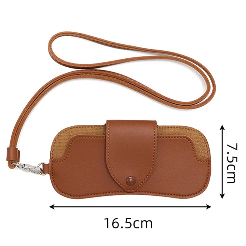 Fashion Pu Double-Sided Leather Eyeglasses Protective Cover Portable Leather Mirror Clip Neck Eyeglasses Bag Anti-Lost Eyeglasse