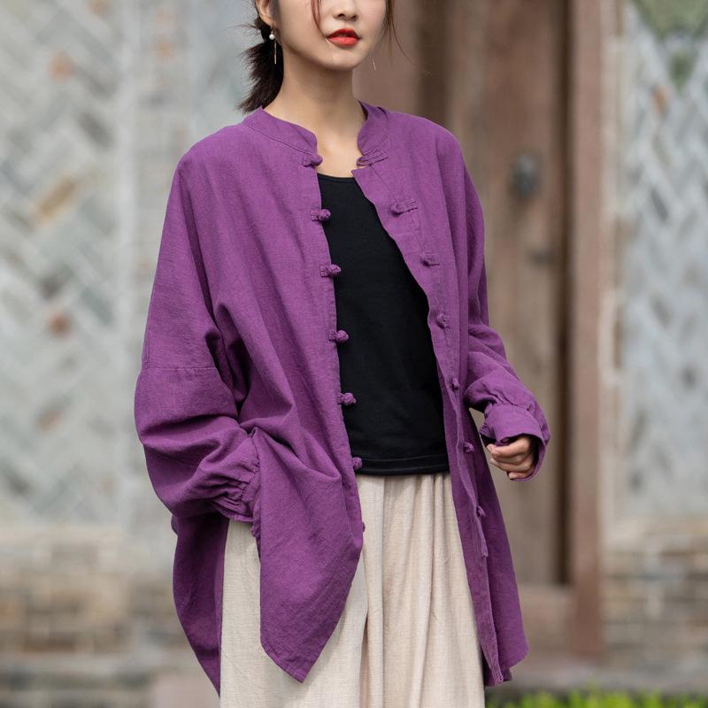 Women's Zen-Style Frog Button Cardigan: 2025 Autumn Cotton Linen Blend