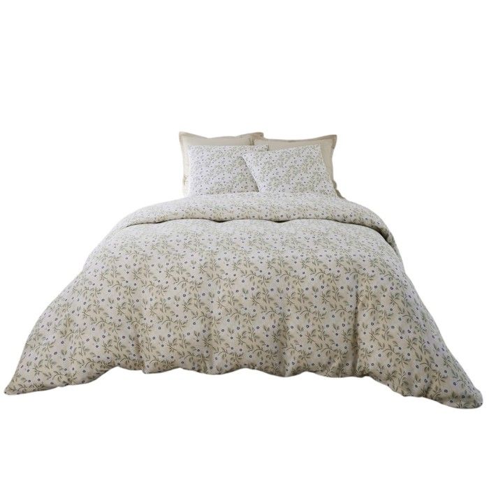 Housse De Couette + Taies - Lucile - 240x260 Cm - Gaze De Coton - Fleurs Blanches Sur Jaune Clair
