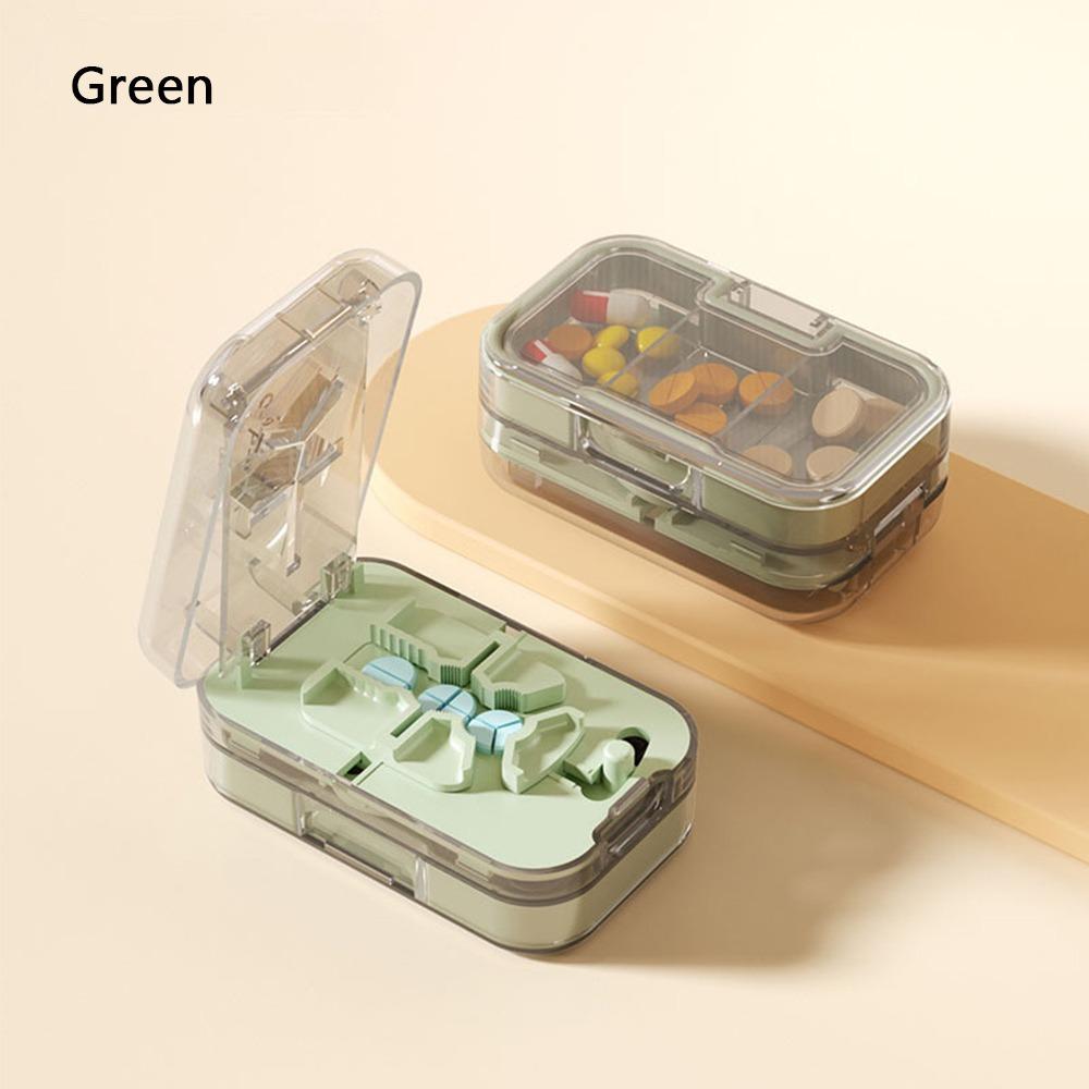 New Double-Layer Pill Box with Pill Cutter Sealed Transparent Pill Organizer Case 3 Compartment Mini Medicine Tablet Storage Box зелёный
