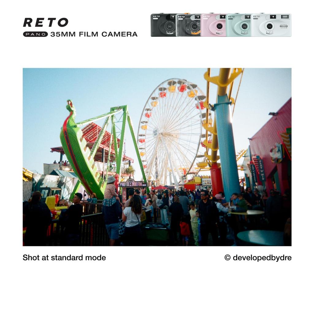 RETO PANO 35mm Film Camera - 22mm Wide-Angle Lens, Panorama, Easy Switch, Cinematic Mode, Lens Cover, Built-in Flash, Reusable (Film and AAA Batteries