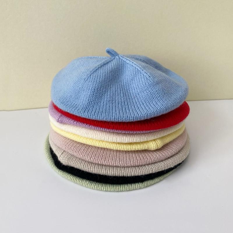 Fashion Cute Baby Knitted Beret Hat Solid Color Children's Warm Hats Autumn Winter Cap For Kids Outdoor Bonnet Accessories Gift