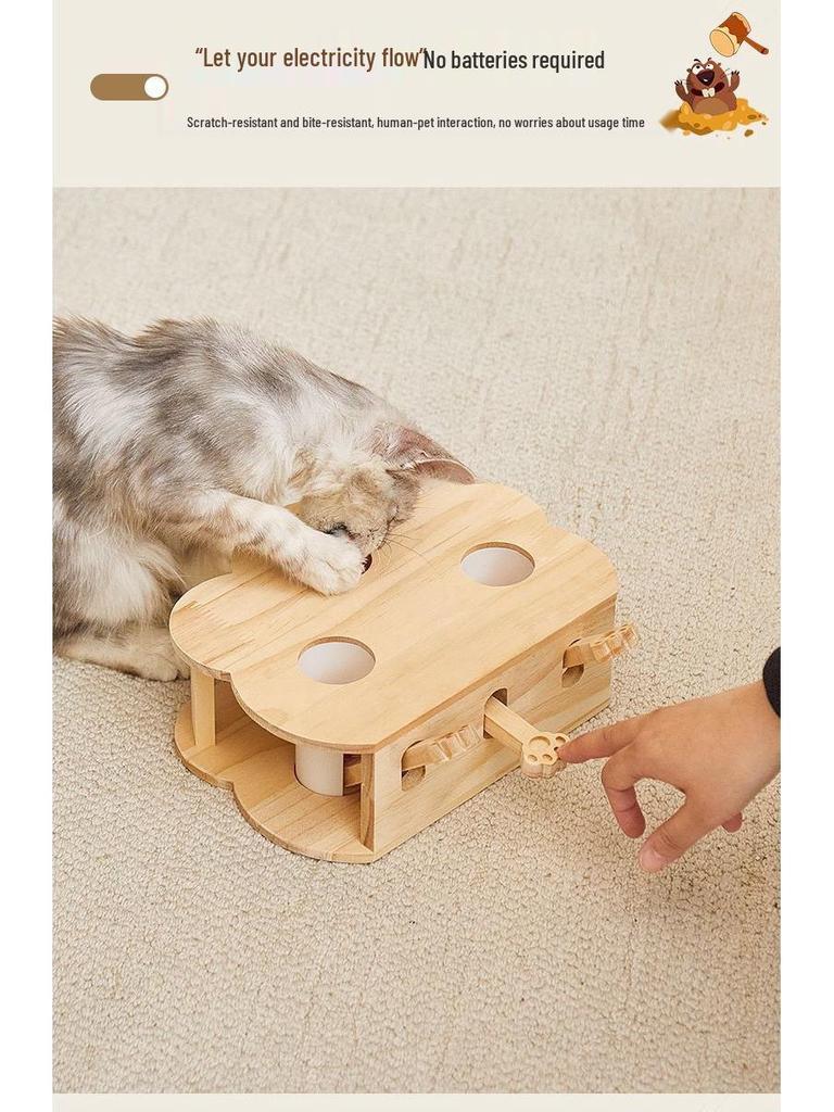 Interactive Solid Wood Cat Whack-a-Mole Toy for Pets and Children