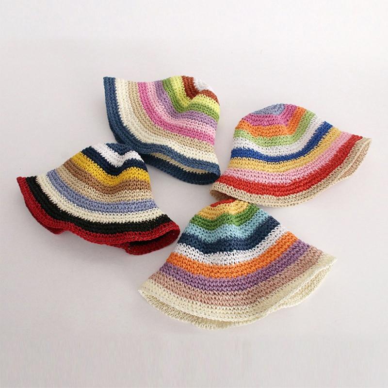 Vintage Rainbow Striped Summer Fisherman Hat Sunshade Bucket Hat for Anniversary