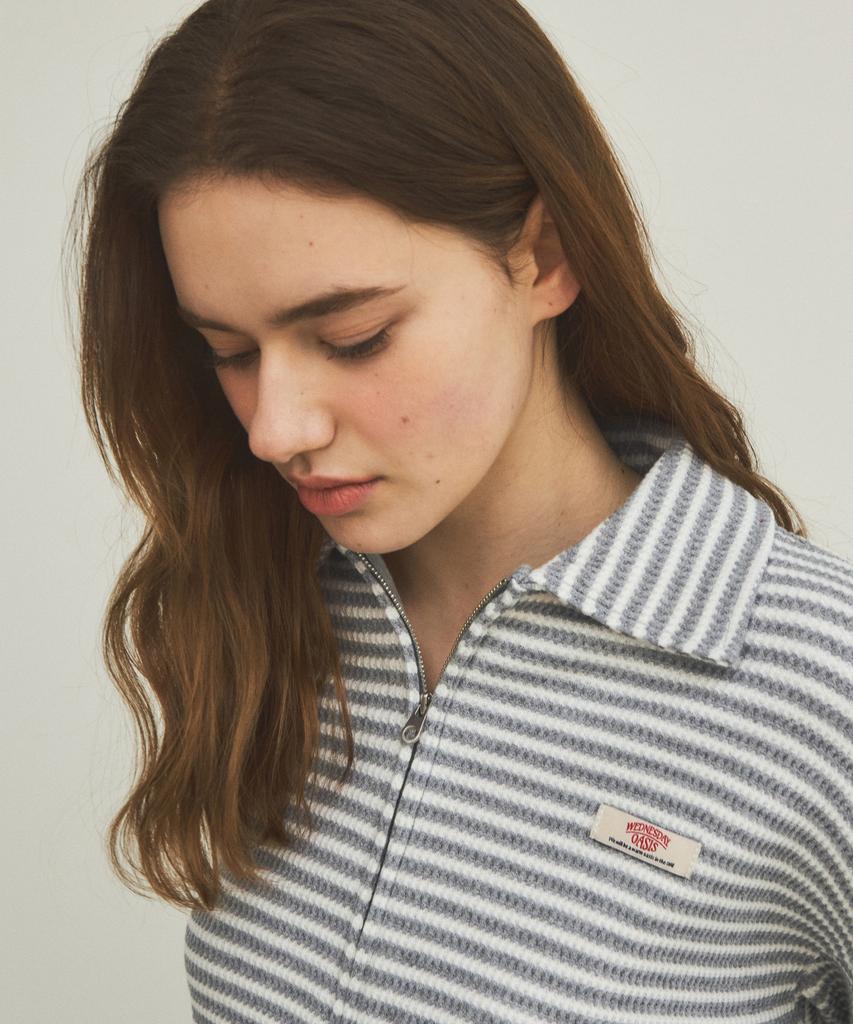 Wednesdayoasisforwomen W/Stripe Tweed Waffle Zip-Up_Gray(W25-Tp08)