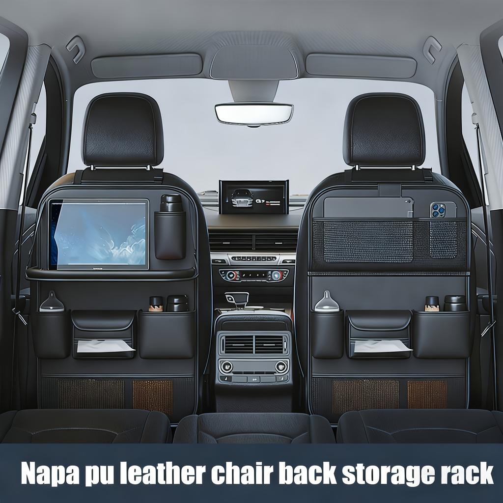 Car Seat Back Organizer Leatherette Back Seat Storage Bag Organizer Multi Pockets AntiKick Mats Car Acceccessories, Backseat Organizer, Compact Design