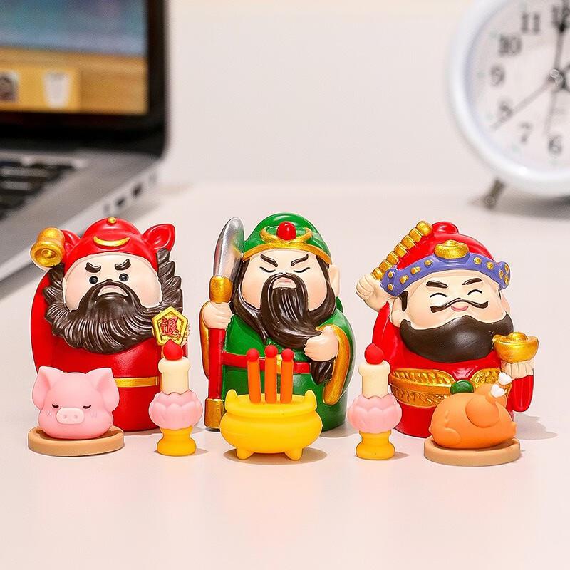 Fumai De God of Wealth Deity Office Set with Offerings