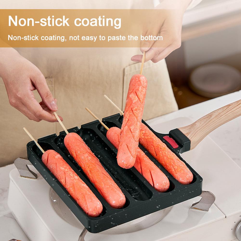 5 Grids Sausage Cooking Tool Pre-Seasoned Grilled Sausage Pot Hot Dog Pan Sausage Fry Pan for Outdoor Kitchen Breakfast