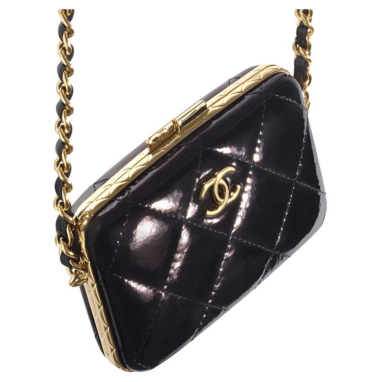 Chanel Geantă de mână din piele de oaie cu lanț metalic Cutie pentru machiaj Geantă poștaș Mică pentru femei Negru