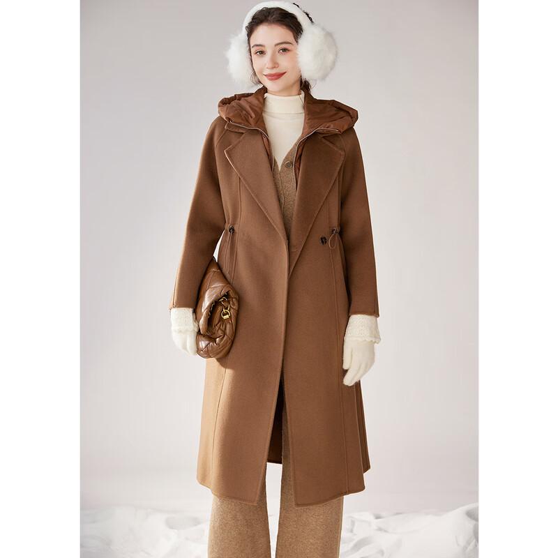 

Женское зимнее двустороннее пальто Bailuyu из 100% шерсти, имитирующее костюм-двойку, со съемным капюшоном M