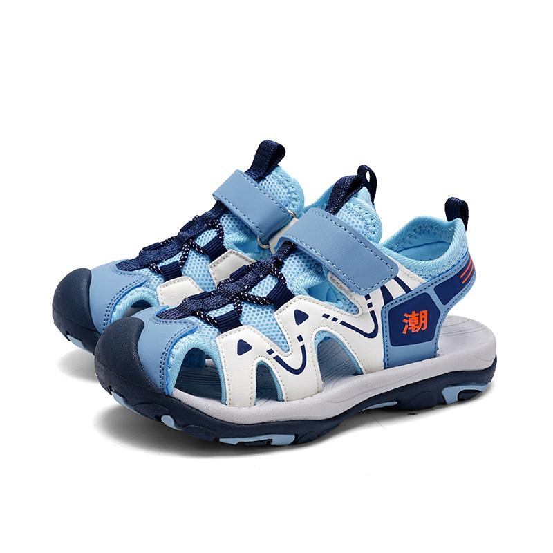 

Закрытые носки для мальчиков с вращающимися кнопками, пляжные спортивные сандалии для мальчиков, спортивные сандалии для девочек, детские сандалии 39 небесно-голубой