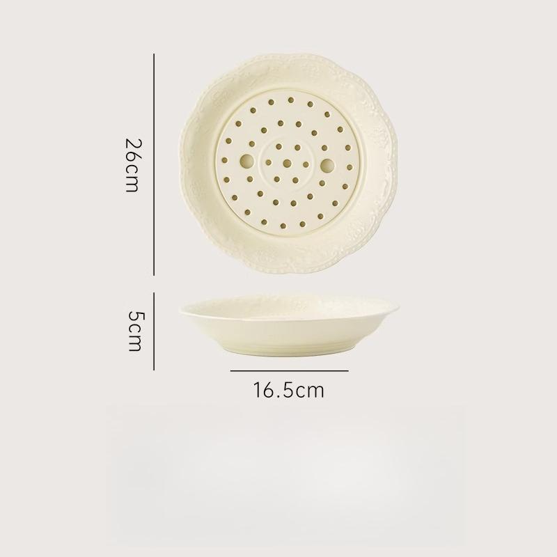 Ceramic Steaming Plate Double Layer Dumpling Scoop Draining Plate Beautiful Dining Plate Highend Feel