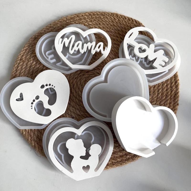 Hollow Heart-shaped Silicone Mold DIY Crafts Handmade Mama Letter Love Mold Exquisite Gypsum Resin Molds Holiday Party Gifts