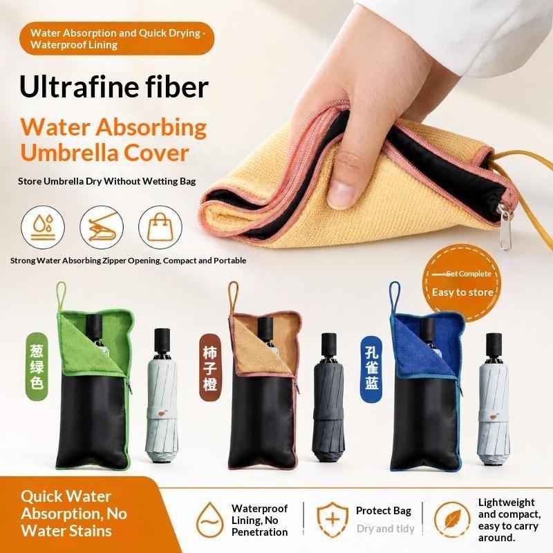 Microfiber Umbrella Strong Water Absorption Storage Bag Folding Umbrella Carrier With Zipper And Hanging Loop Hand Washable