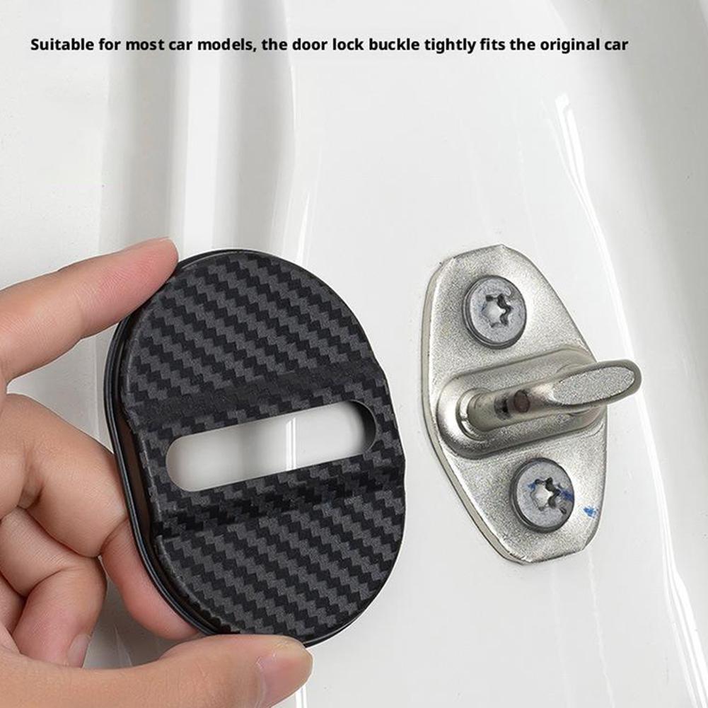 Universal Car Door Lock Protector 4 Pieces Self-Adhesive Auto Decorative Accessories Car Door Lock Rustproof Cover Interior Mirrors 6